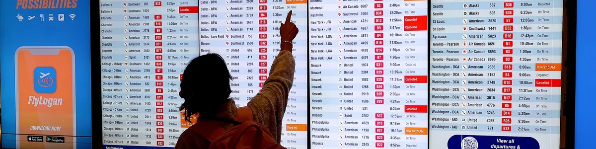 traveler looking at flight status