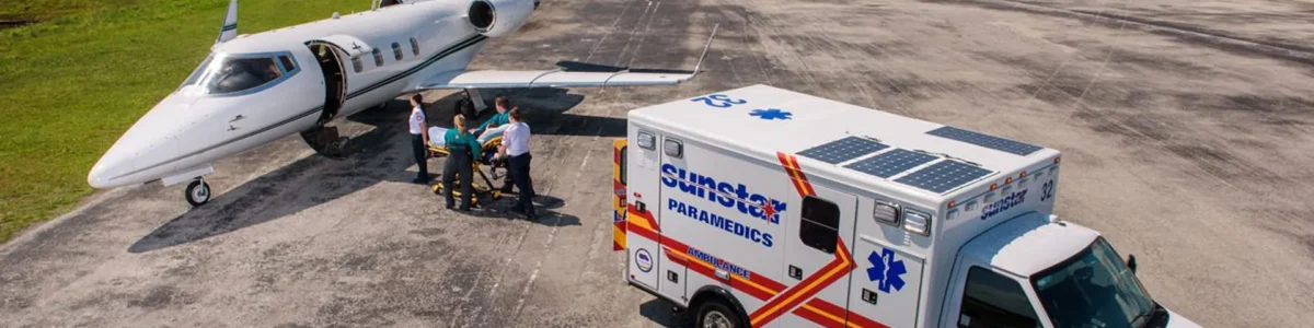 ambulance and jet transporting a patient